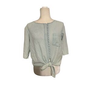 mcguire womens solid light blue Denim Jean short sleeve crop top small